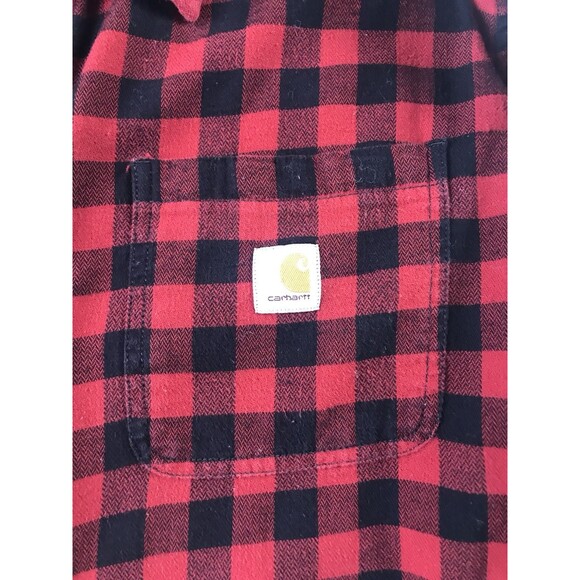 Carhartt Red Black Check Rugged Flex Loose Fit Flannel Button Up Shirt Medium - Picture 2 of 13